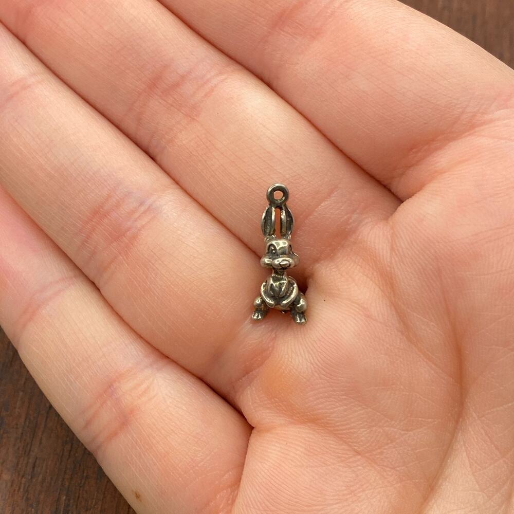 Vintage 925 Sterling Silver Bunny Rabbit Tiny Petite Pendant Bracelet Charm